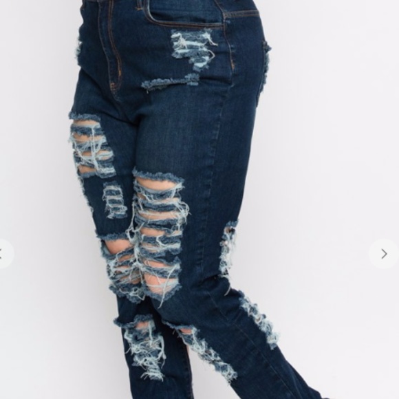 Plus Size Dark Denim Distressed Jeans - Picture 3 of 4
